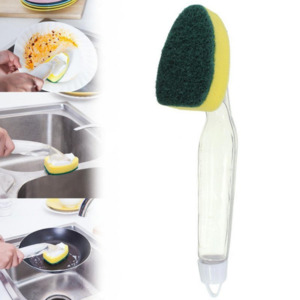 Губка для мытья посуды с ручкой и емкостью для моющего средства